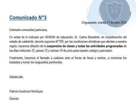 Comunicado N° 3 por sistema frontal de mal tiempo