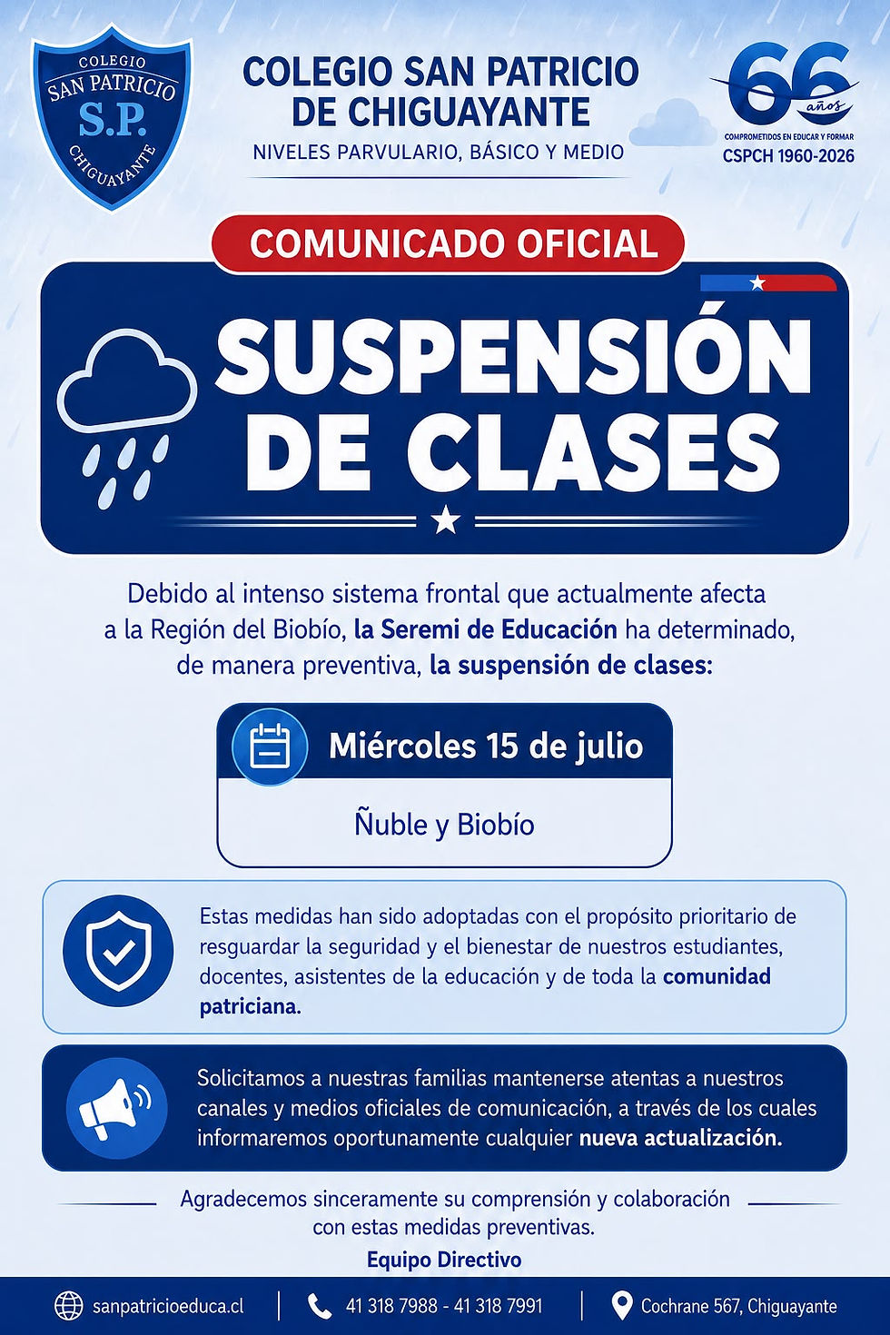 Suspensión de Clases 15/07/2026