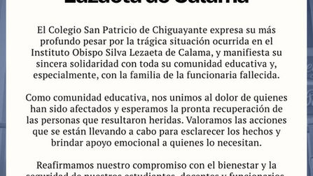 Comunicado por lo ocurrido en el Instituto Obispo Silva Lazaeta de Calama