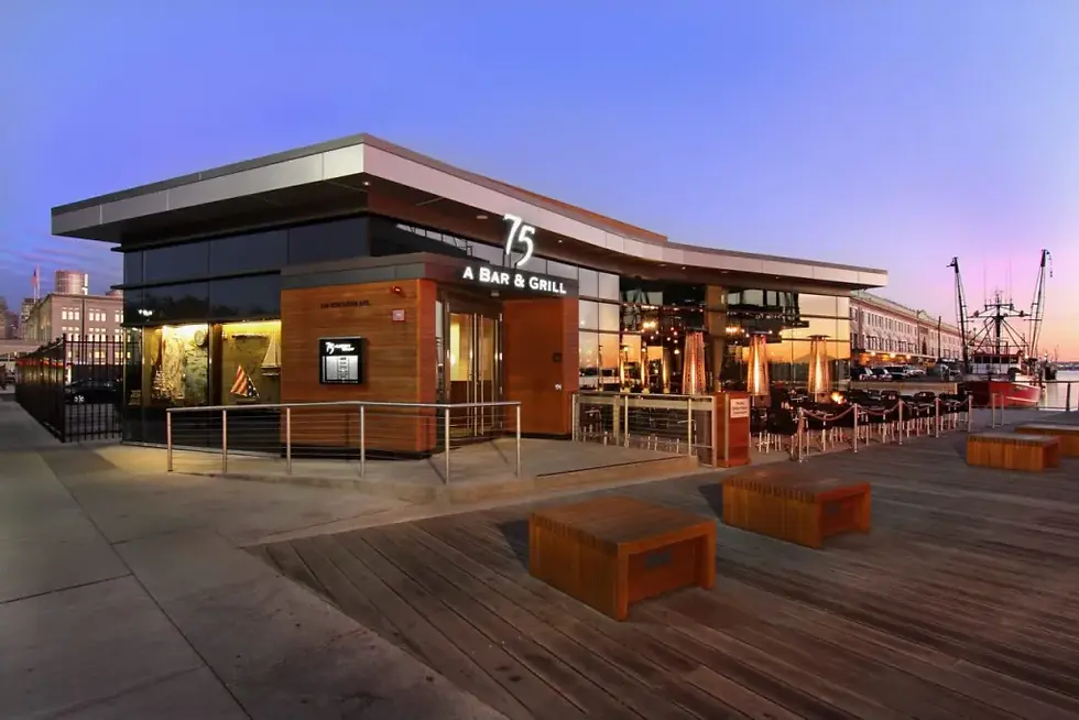 A view of 75 on Liberty Wharf from outside of the entrance