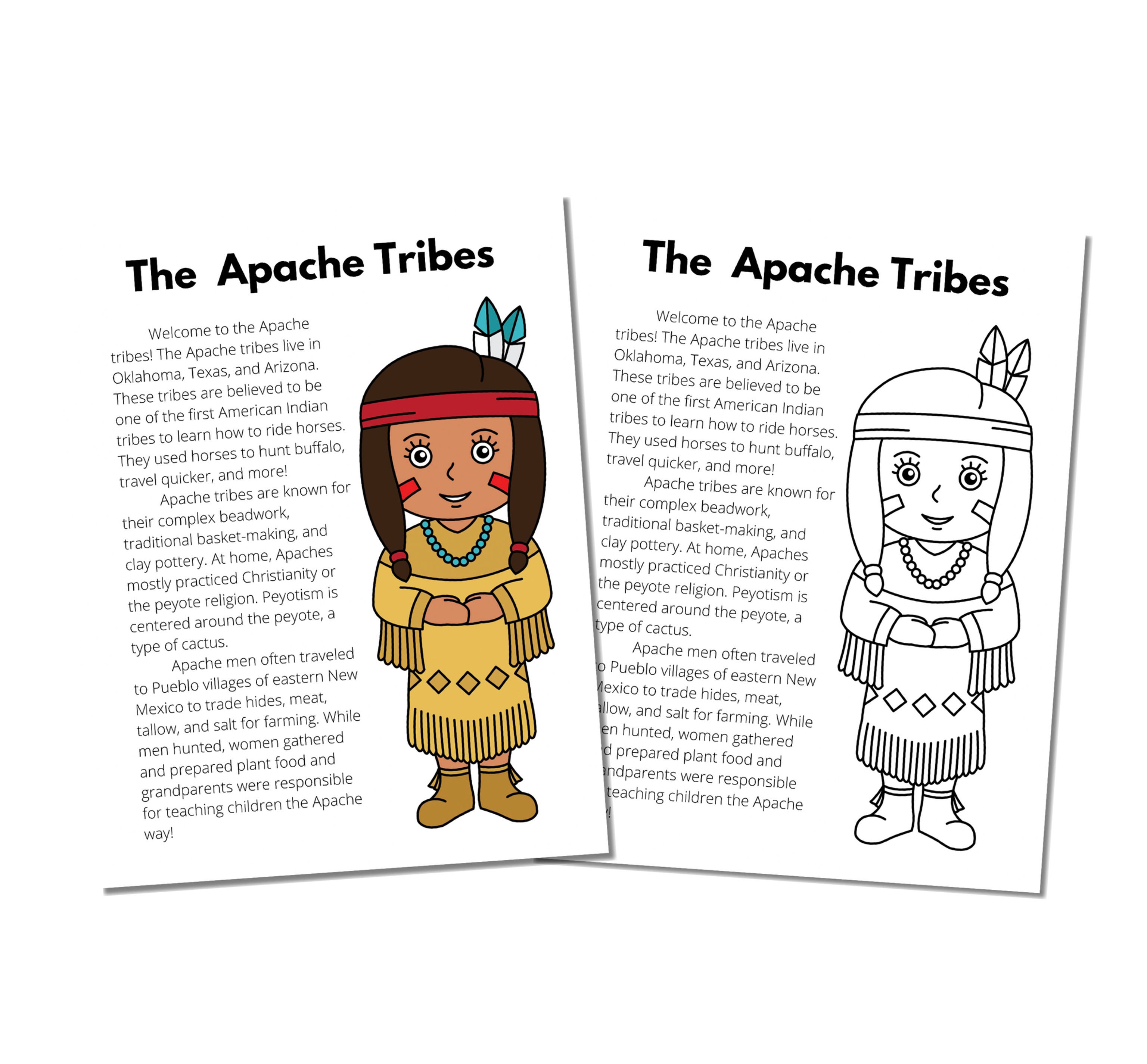 10 Prominent Native American Tribe Reading 1-Pagers and Coloring Sheets