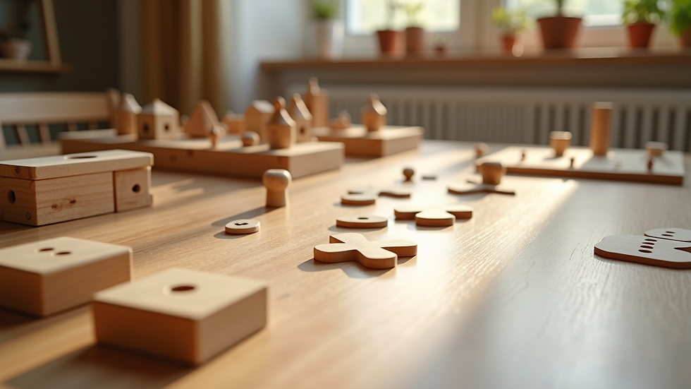 Close-up view of Montessori materials for early math learning on a wooden table