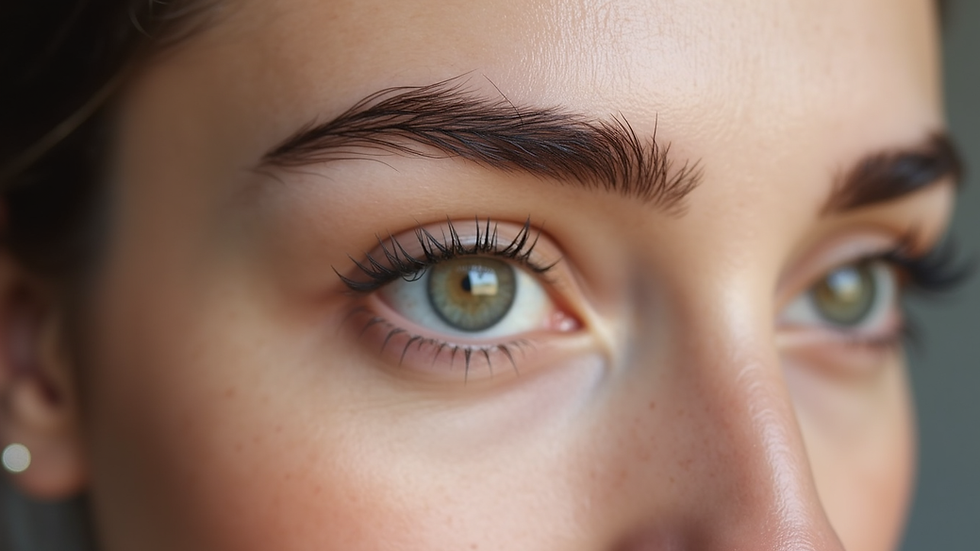 Close-up view of neatly laminated eyebrows showing smooth and uniform hair direction