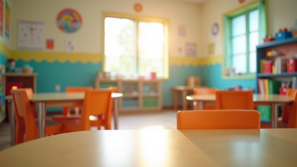Eye-level view of a bright and colorful early learning classroom in Plantation