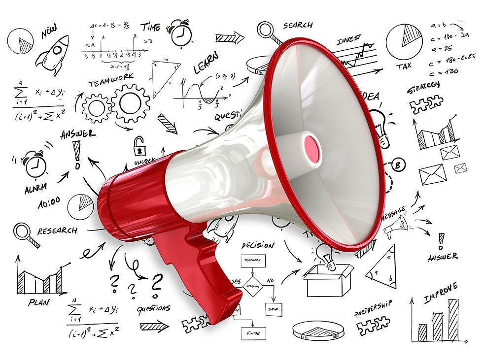 Megaphone with a bunch of scribbles in the background