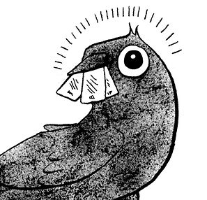Tarot Bird.jpeg An illustration of a raven with a deck of Tarot cards in its beak designed by Nicole Lo