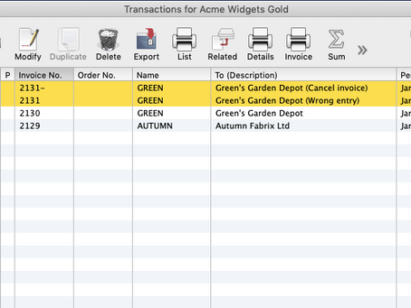 How to hide cancelled entries from the transaction list in MoneyWorks accounting solution?