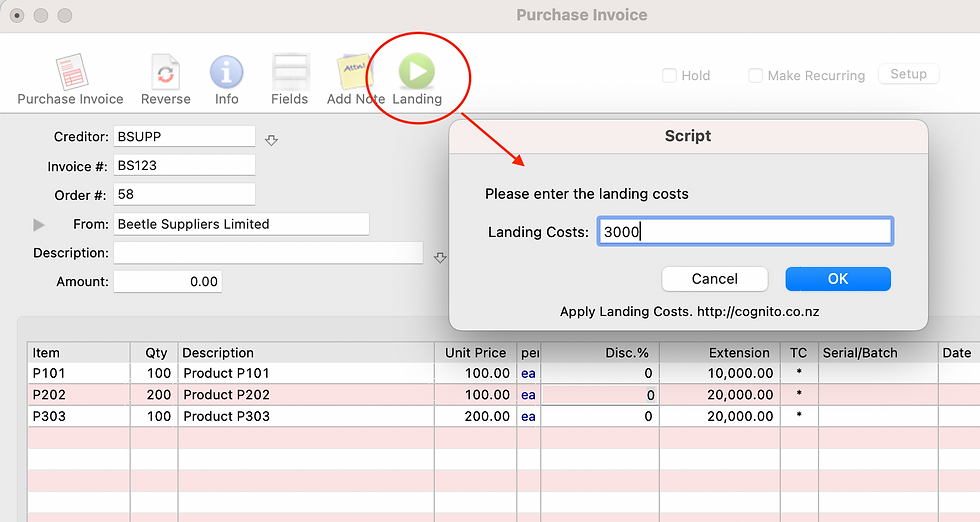 apply landing cost on to the purchase invoice