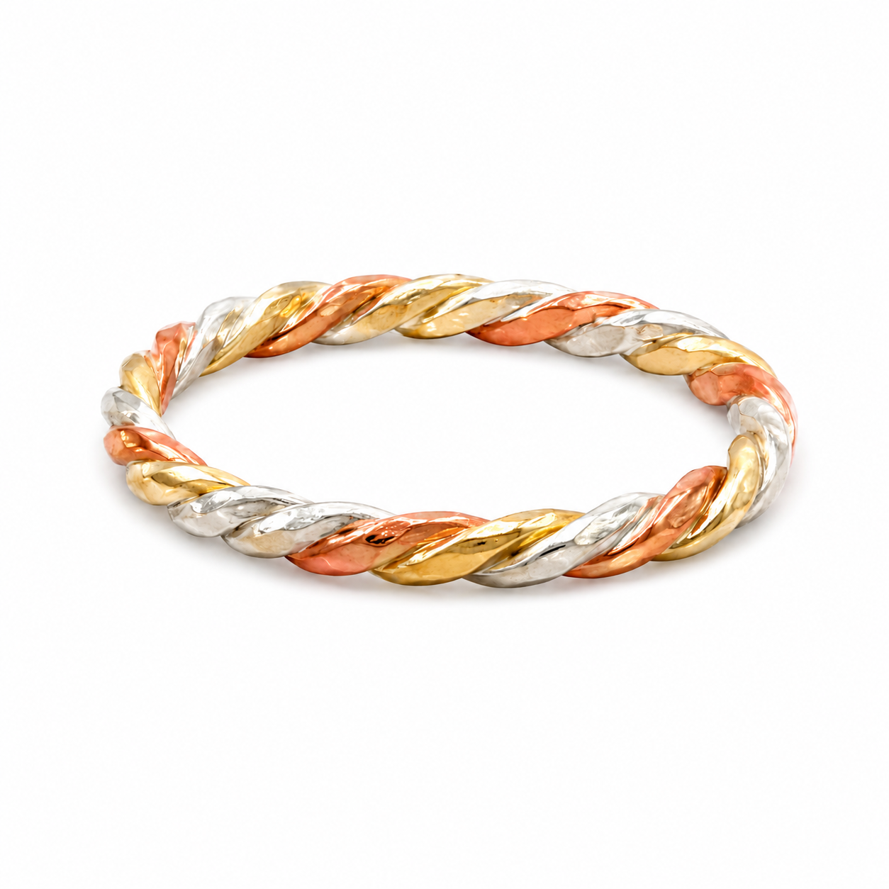 Tri color stackable ring made with sterling silver copper and brass