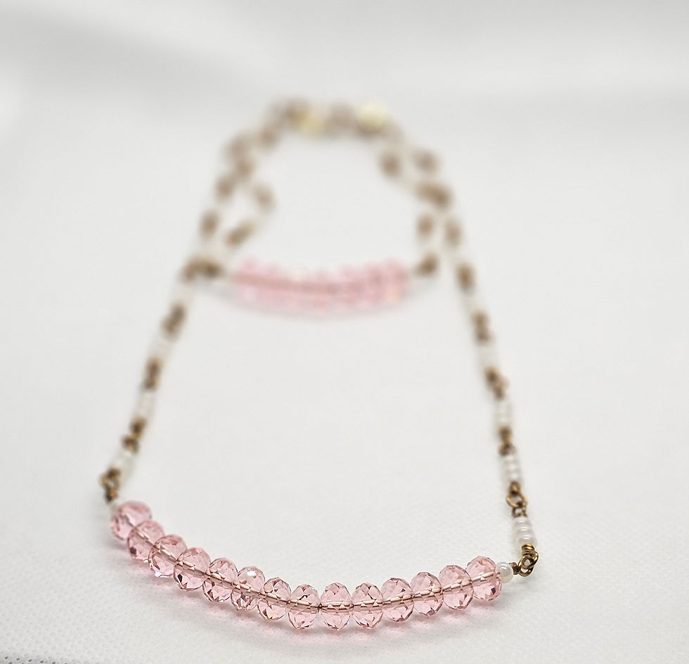 Thumbnail: Mother of Pearl and Pink Crystals on Bronze Colored Copper Set