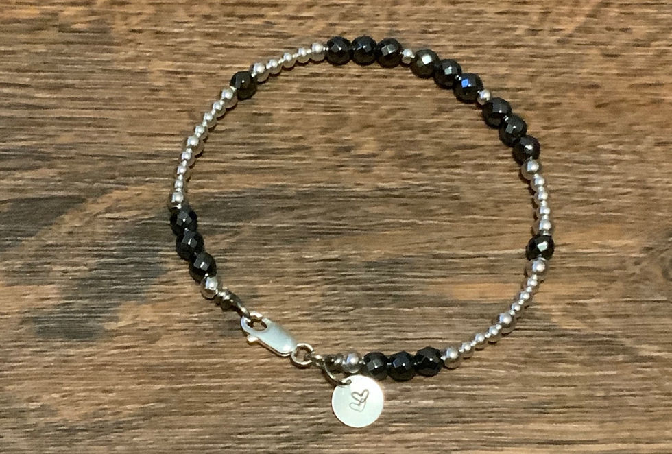 Thumbnail: Sterling Silver, Hematite, Beaded Bracelet & Heart Stamped Sterling Silver Charm