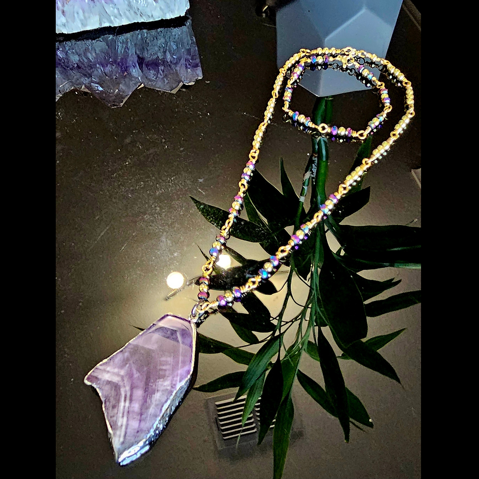 Thumbnail: Brass Chain with Amethyst Charm and Bonus Bracelet, Handmade with Forever Earth 