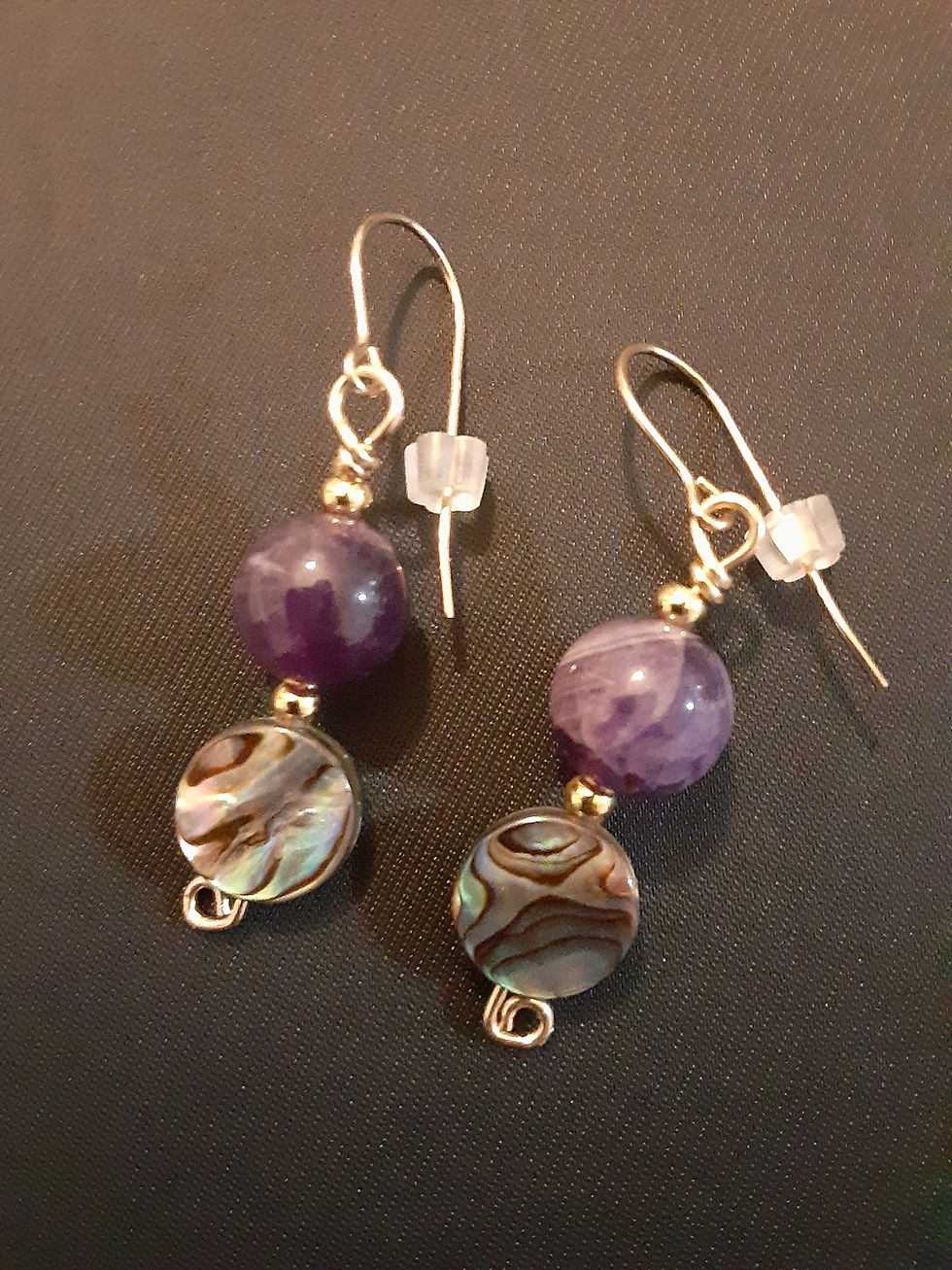Thumbnail: 14k Gold Amethyst & Mother of Pearl Earrings