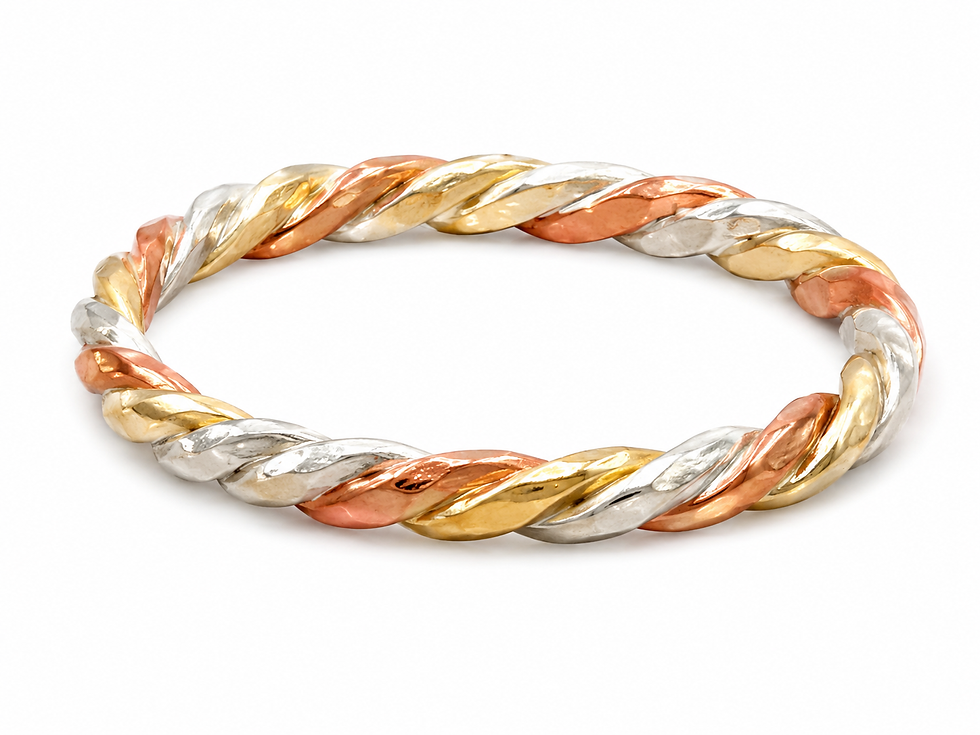 Thumbnail: Tri color stackable ring made with sterling silver copper and brass