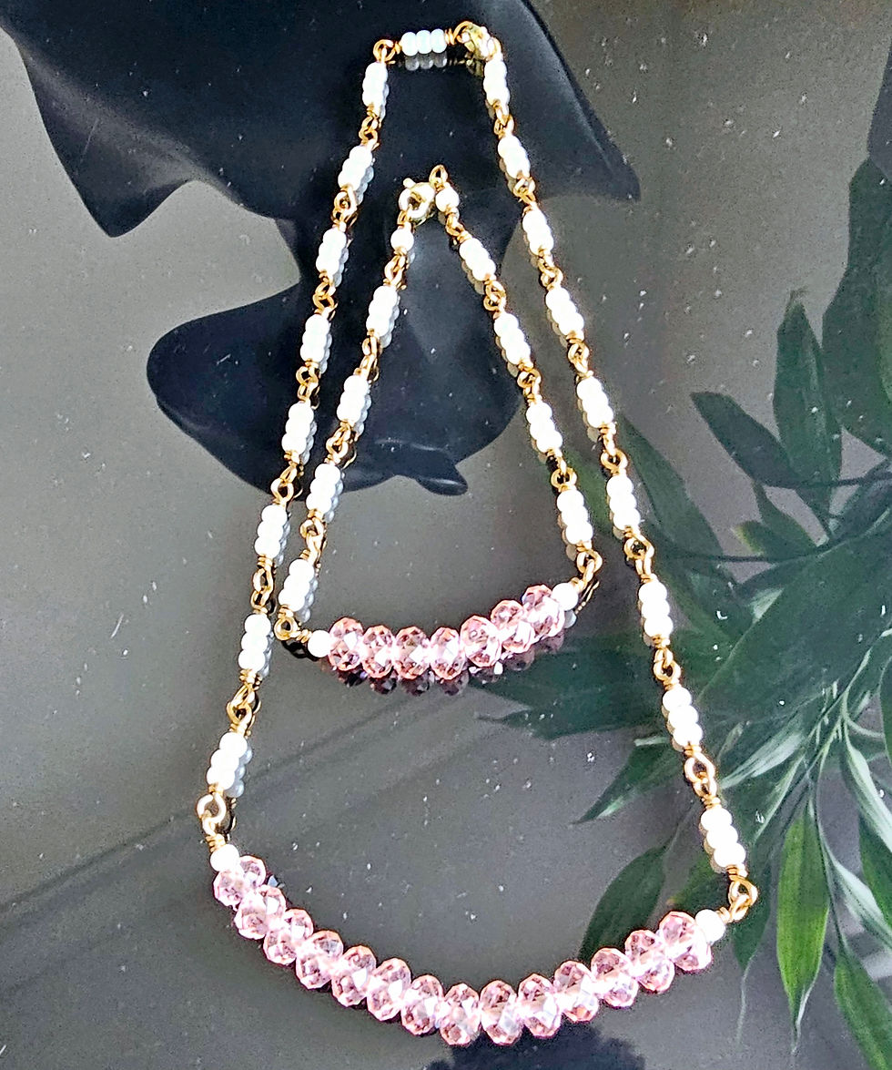 Thumbnail: Mother of Pearl and Pink Crystals on Bronze Colored Copper Set