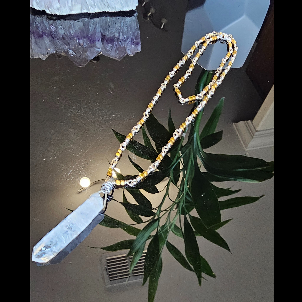 Thumbnail: 18" Quartz Crystal Charm on Sterling Silver Link Chain with Matching Bracelet