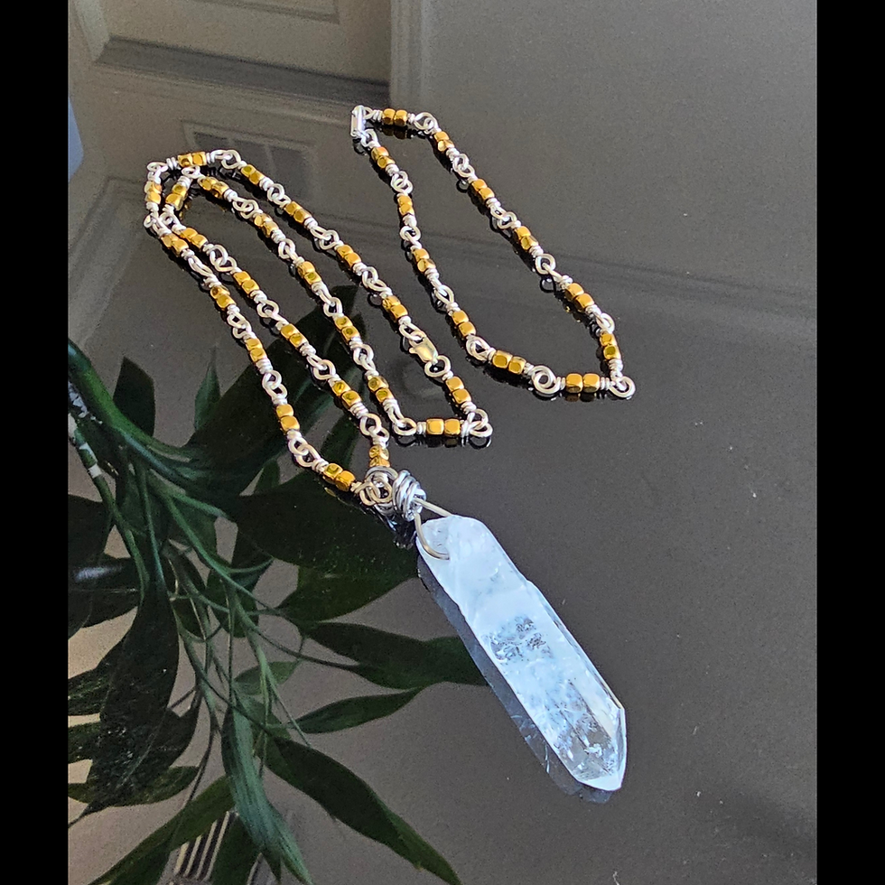 Thumbnail: 18" Quartz Crystal Charm on Sterling Silver Link Chain with Matching Bracelet