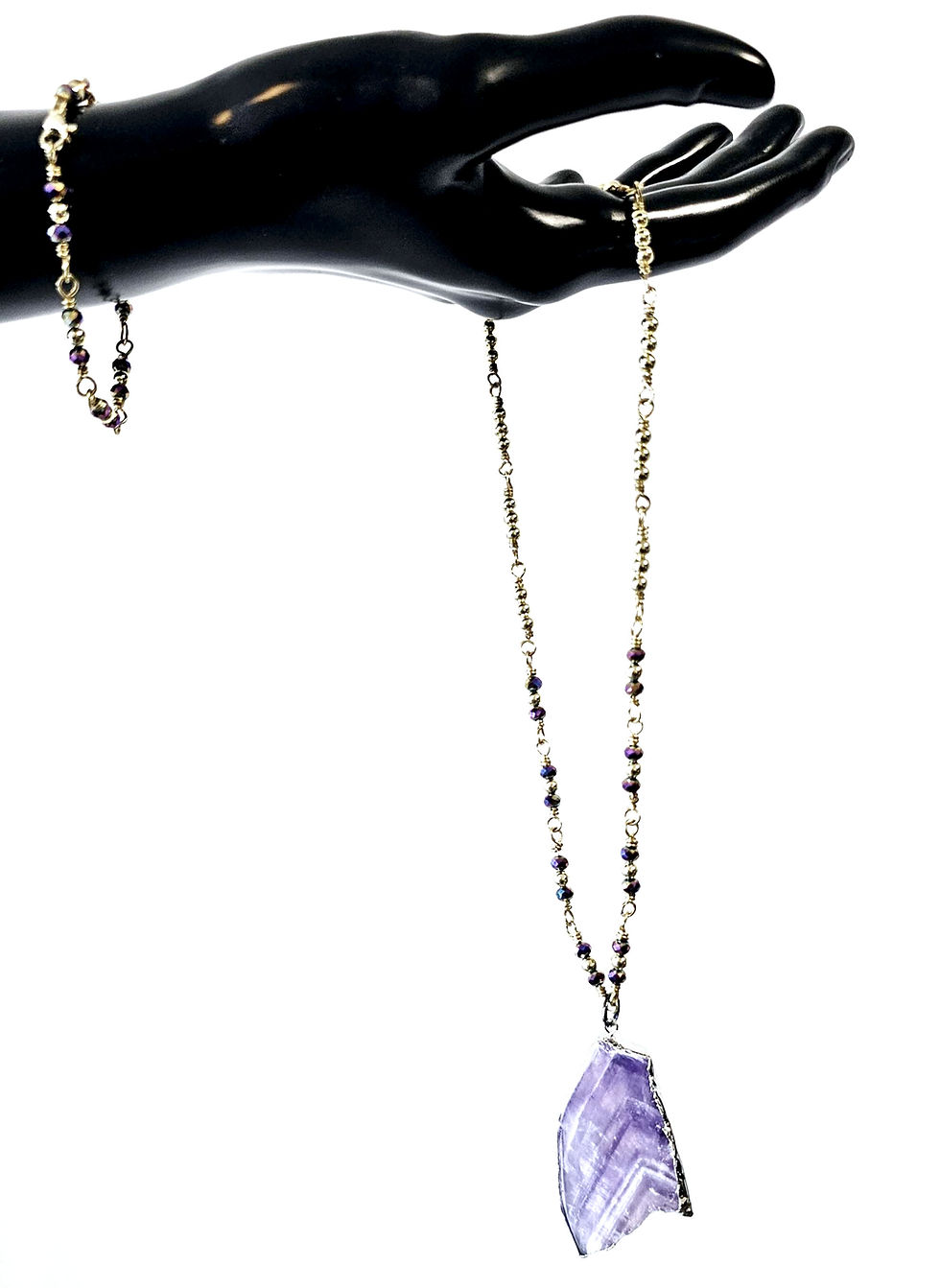 Thumbnail: Brass Chain with Amethyst Charm and Bonus Bracelet, Handmade with Forever Earth 