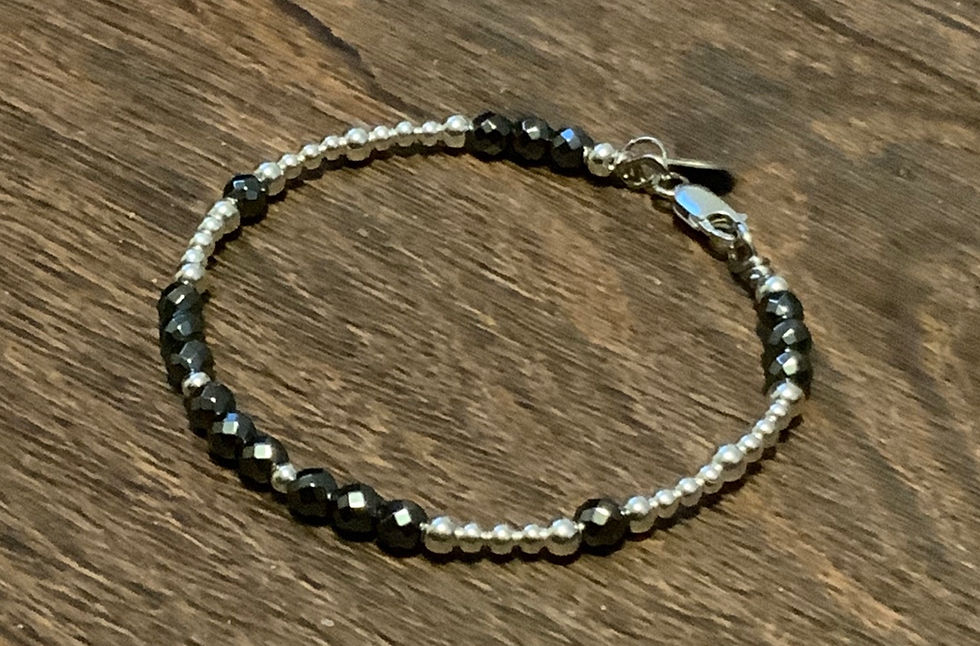 Thumbnail: Sterling Silver, Hematite, Beaded Bracelet & Heart Stamped Sterling Silver Charm