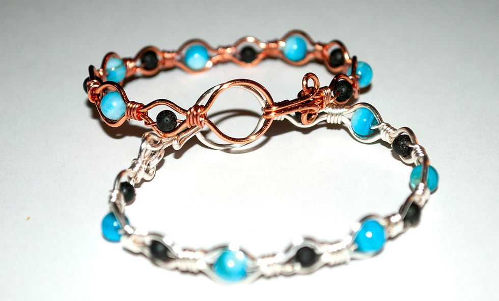 Thumbnail: Pearl & Lava Stone on Copper & Sterling Silver Bracelet