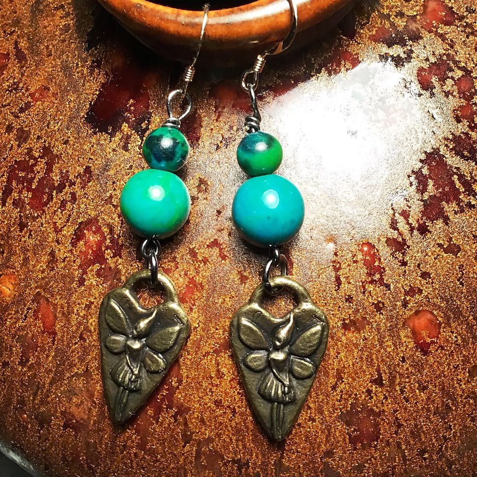 Thumbnail: 14k Gold & Brass Fairy 🧚‍♀️ Jasper Earrings