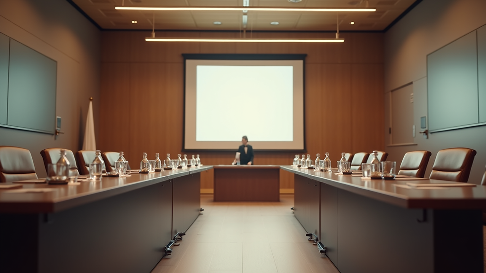 Eye-level view of a conference room set up for a leadership workshop