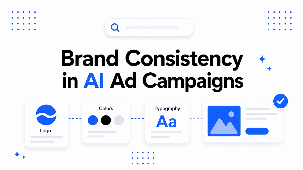 Eye-level view of a digital workspace with AI-generated brand content on screen