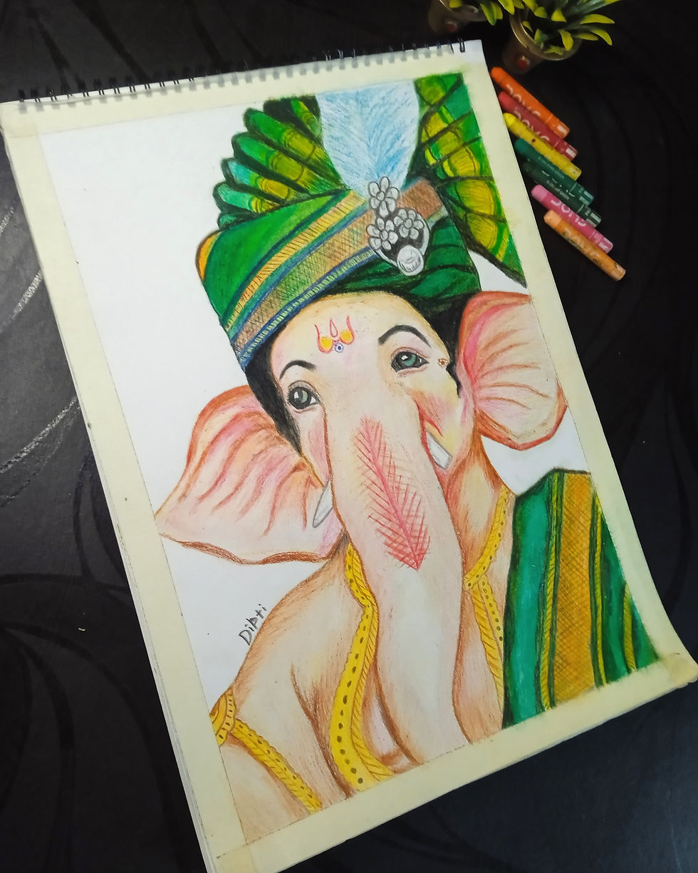 Ganesh Ji With Oil Pastel