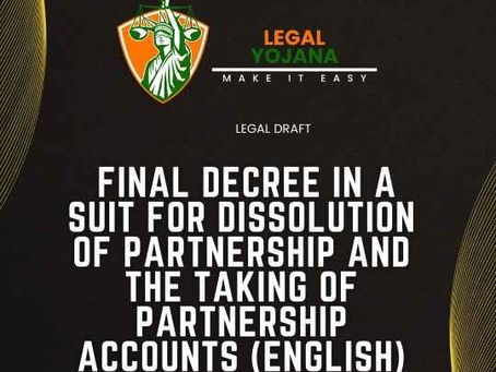 Final Decree in a Suit for Dissolution of Partnership and The Taking of Partnership Accounts