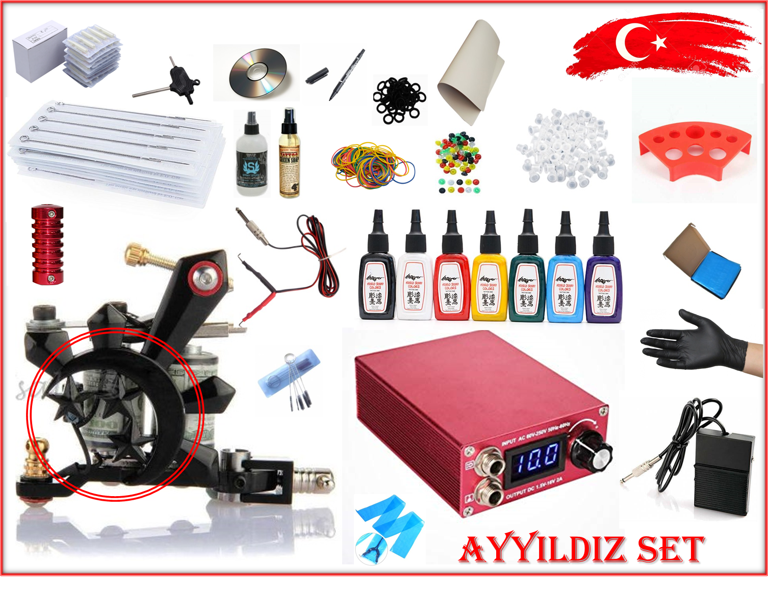 AYYILDIZ MODEL TATTOO DÖVME MAKİNASI FULL SET