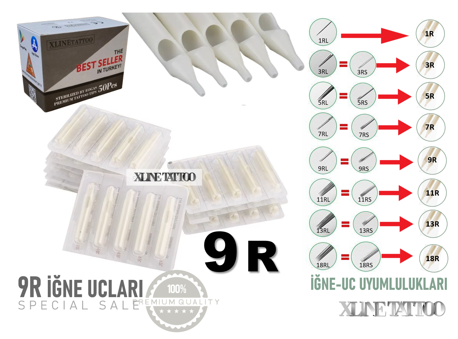 50 ADET TEK KULLANIMLIK 9R DÖVME İĞNE UÇLARI