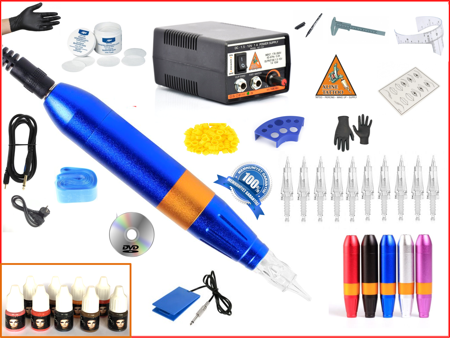 XL-301C HYBRID BLUE TATTOO PEN - KALICI MAKYAJ MAKİNASI SETİ - SWISS MOTOR