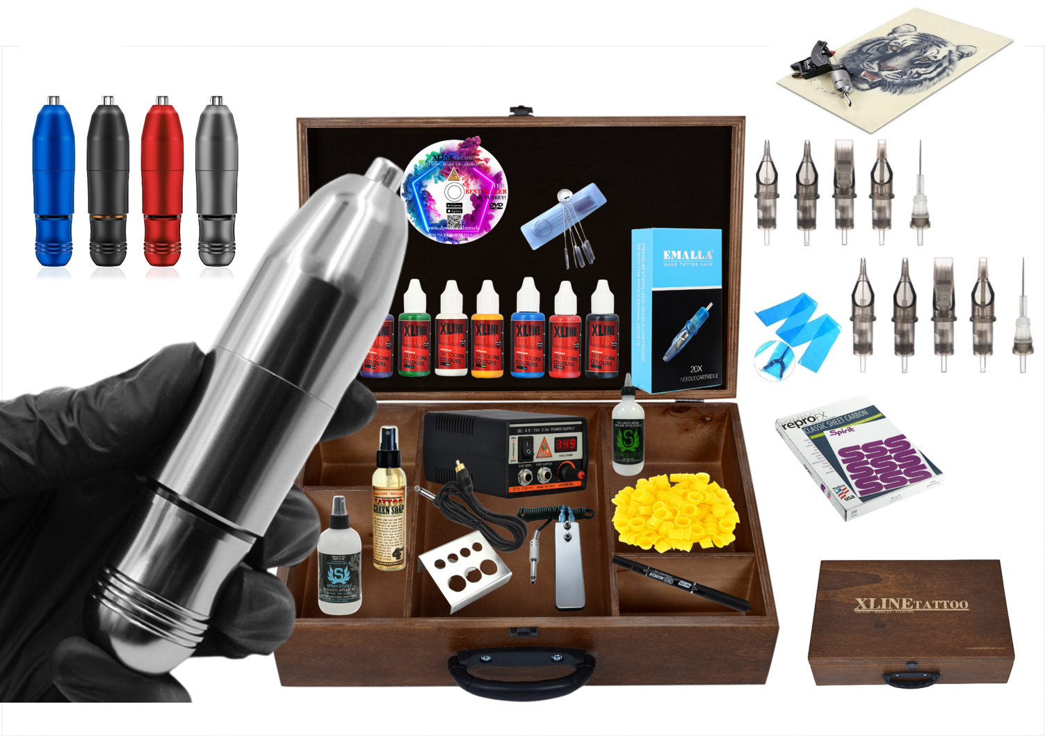XL-5340D ÇANTALI HYBRID TATTOO PEN DÖVME MAKİNESİ SETİ Kopyası Kopyası