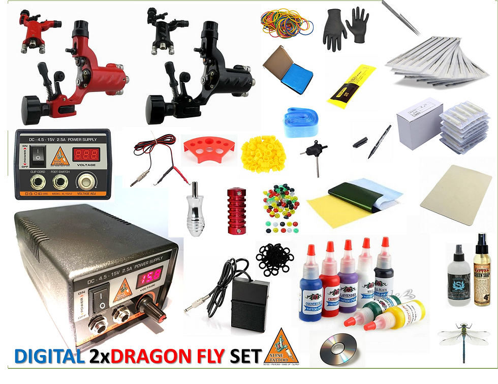 DİJİTAL ADAPTÖRLÜ ÇİFT MAKİNALI DRAGON FLY DÖVME SETİ