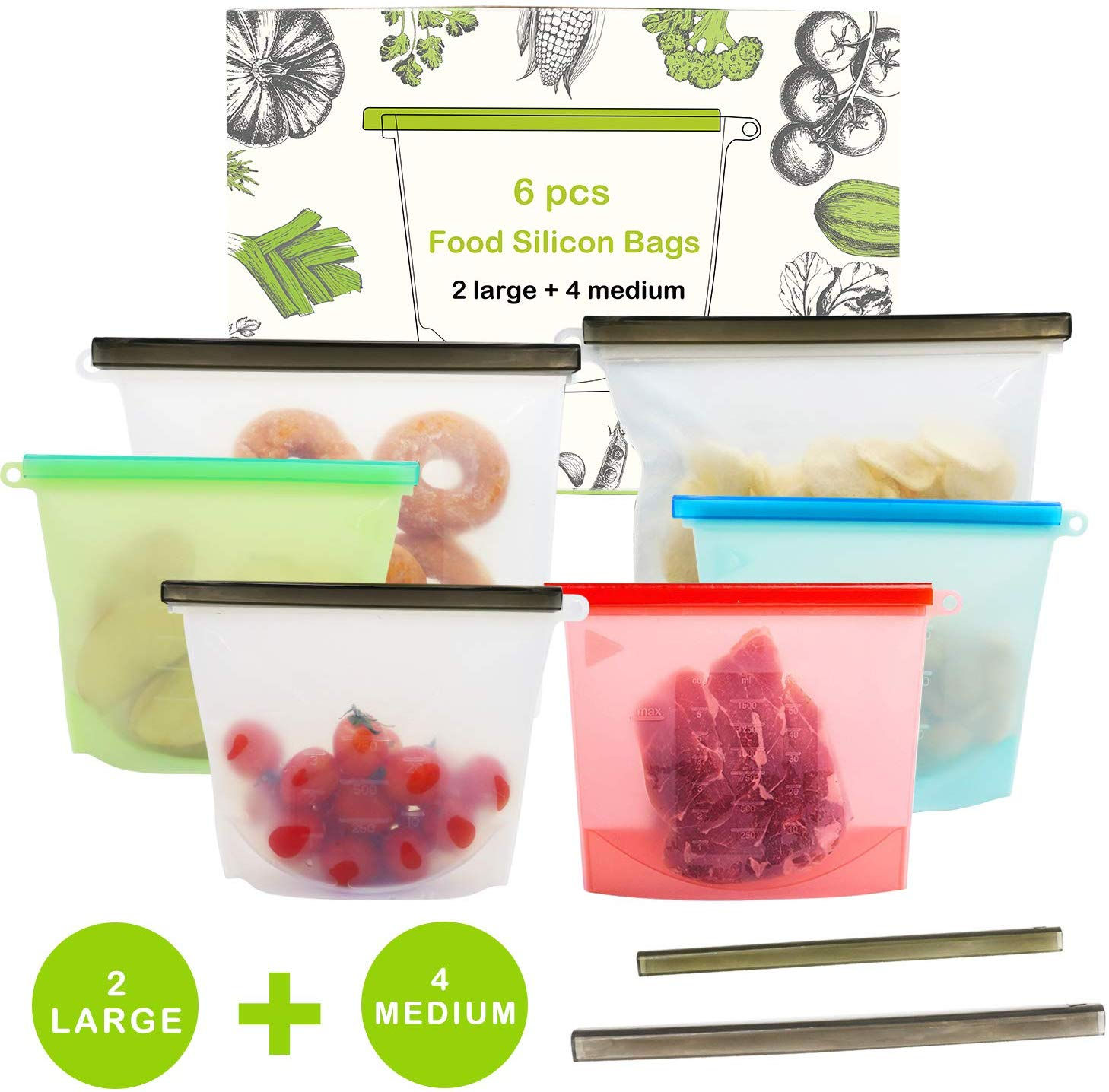 Reusable Silicone Food Storage Bags-6 pack