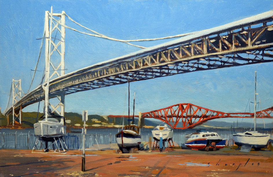 Port Edgar Edinburgh Scotland oil painting en plein air forth bridge
