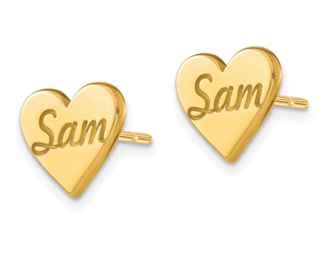 Custom Name Heart Studs