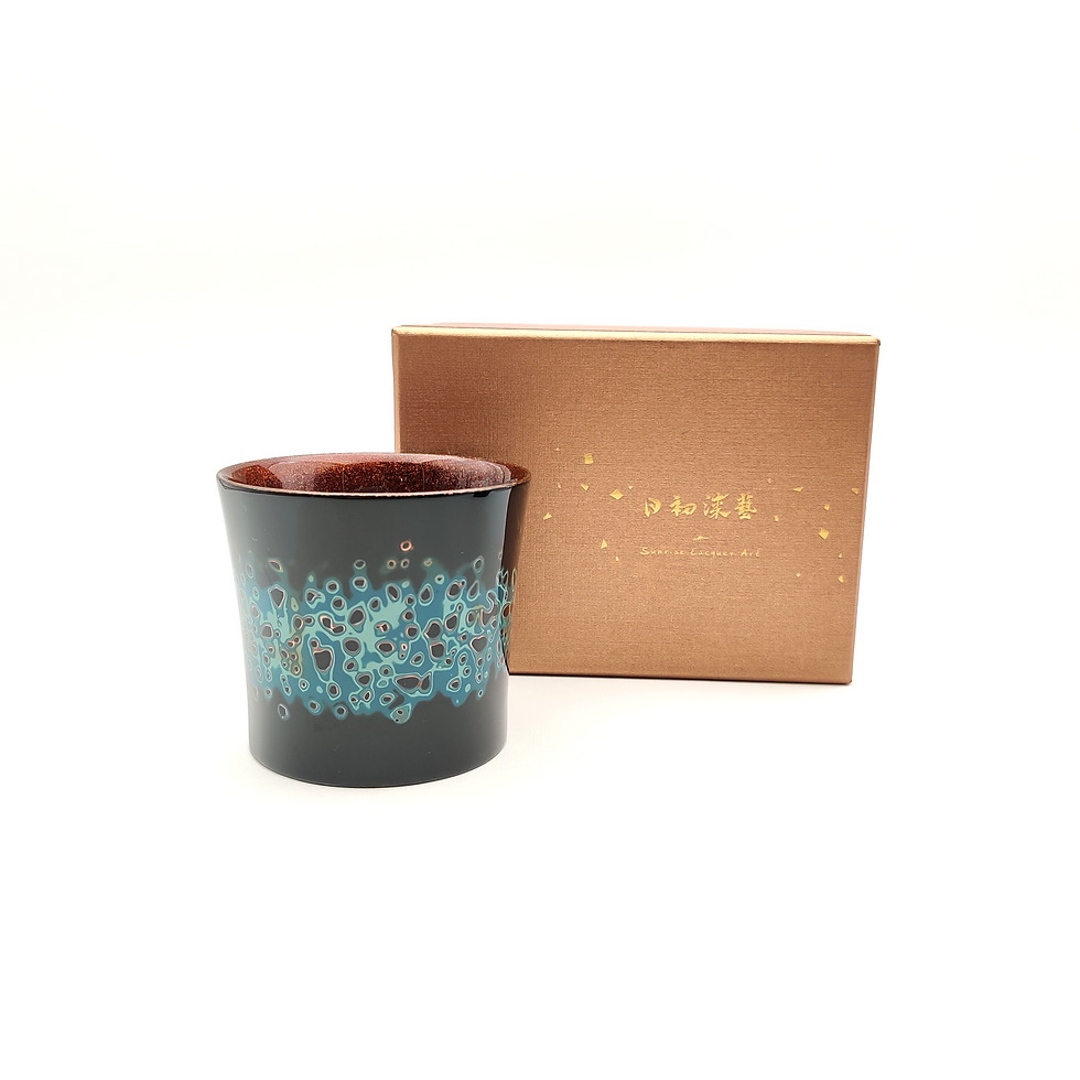 Thumbnail: Lacquer Wooden Cup - Blue in Dot Pattern with Gold Leaf
