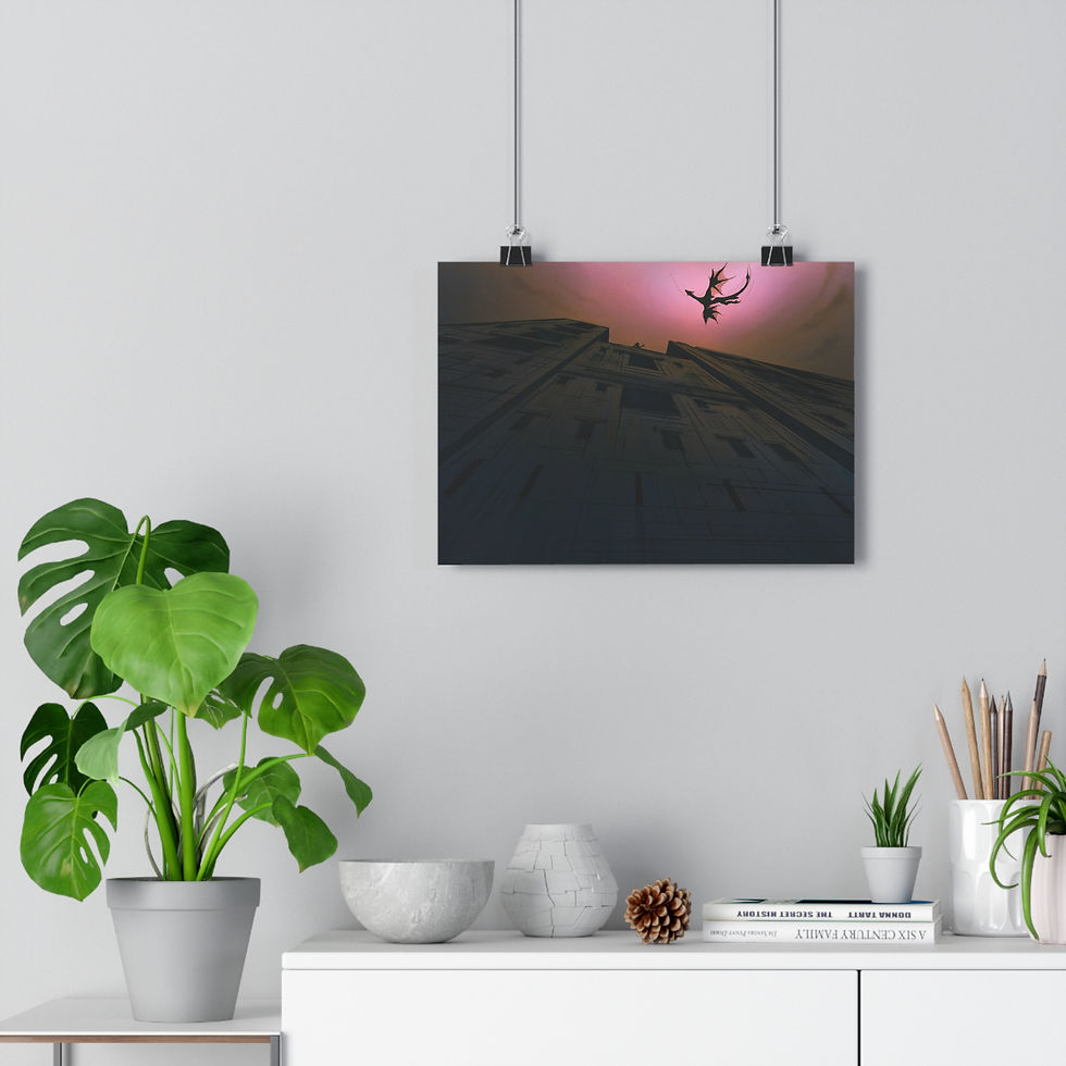 Thumbnail: Giclée Art Print — Gothic Rooftop Dragon Silhouette at Dusk