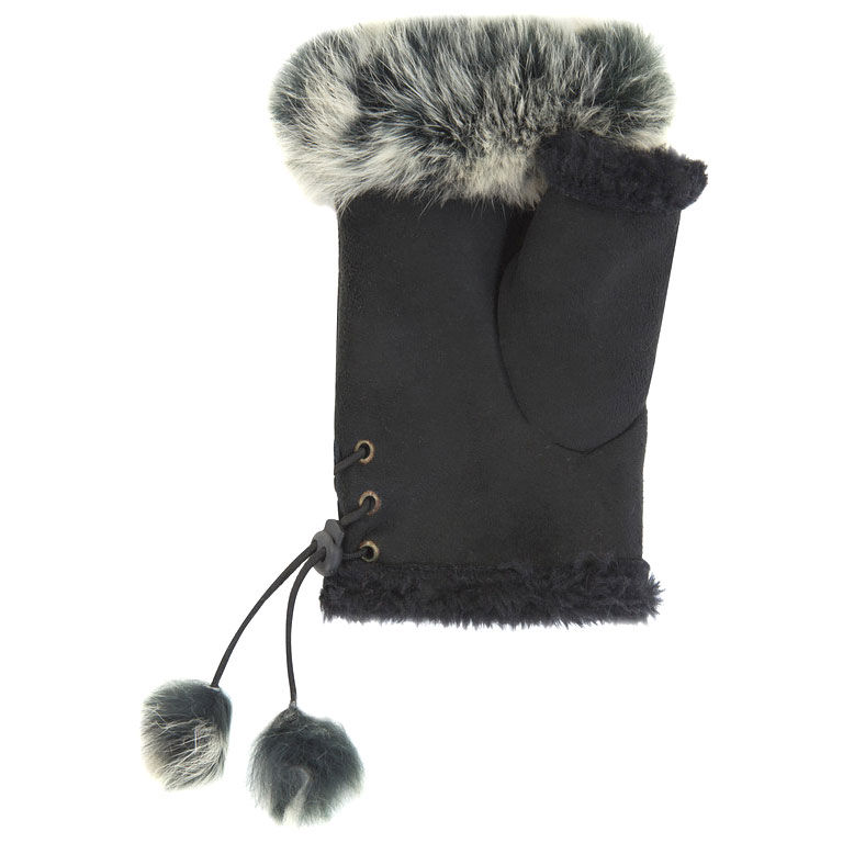 Thumbnail: Ladies Suede Mits with Fur Trim - One Size