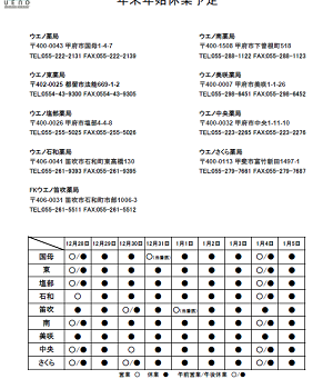 2019/2020年末年始休業のお知らせ