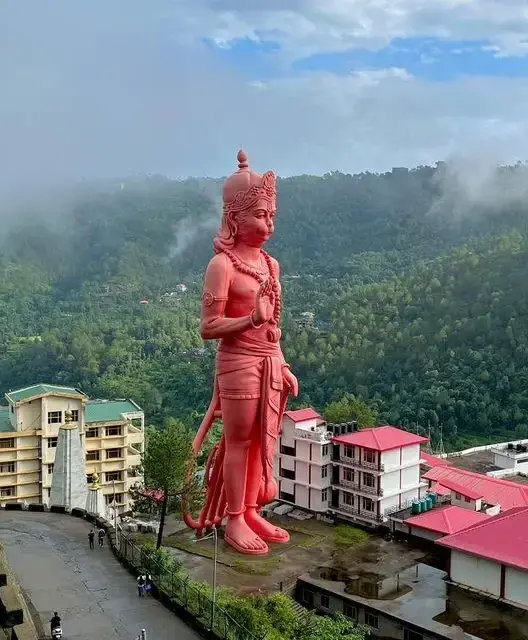 Hanuman statue at Manav Bharti University in Solan, Himachal Pradesh, representing Lord Hanuman’s devotion, strength, courage, divine protection, and Hindu cultural heritage.