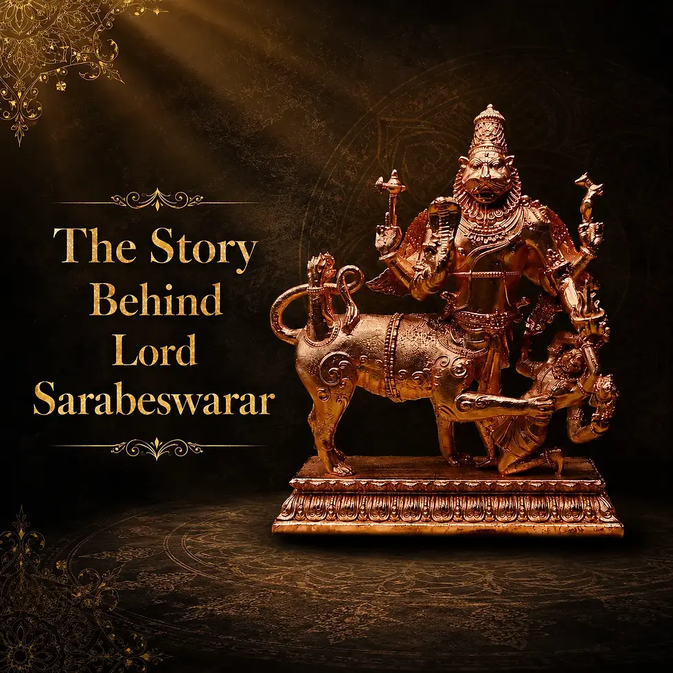 Lord Sarabeswarar idol depicting the powerful form of Lord Shiva as Sarabeshwara, associated with protection, divine strength, spiritual energy, and traditional Hindu worship.