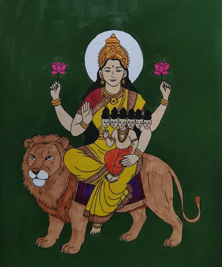 Goddess Skandamata, the fifth form of Navadurga and mother of Lord Skanda, representing motherhood, compassion, protection, and devotion.