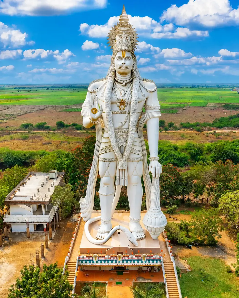 Veera Abhaya Anjaneya Hanuman Swami statue at Paritala, Andhra Pradesh, representing Lord Hanuman’s courage, devotion, strength, protection, and Hindu religious heritage.