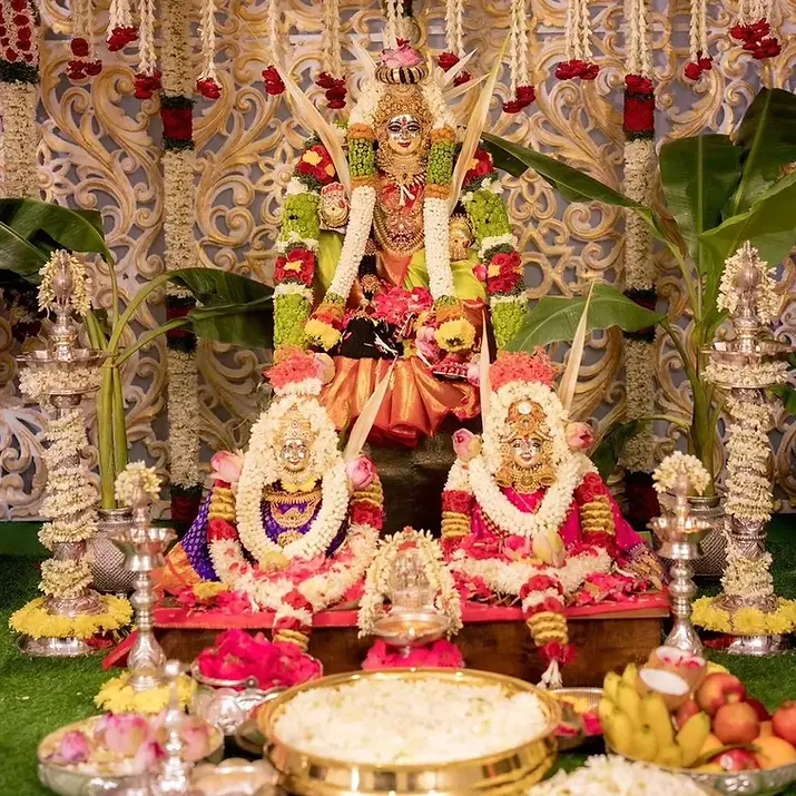 Varalakshmi Vratam, a sacred Hindu observance dedicated to Goddess Lakshmi, symbolizing prosperity, wealth, health, happiness, family well-being, and divine blessings.