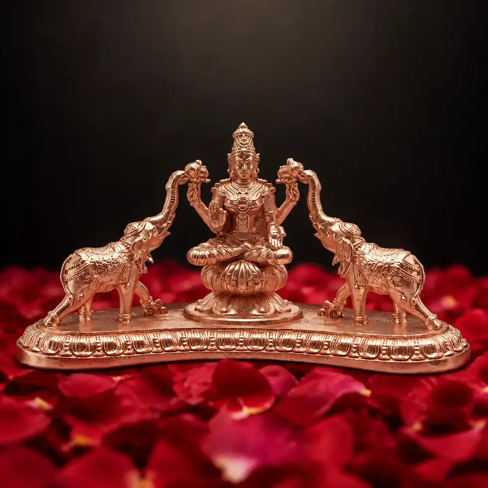 Traditional Gajalakshmi bronze sculpture with lotus and elephants