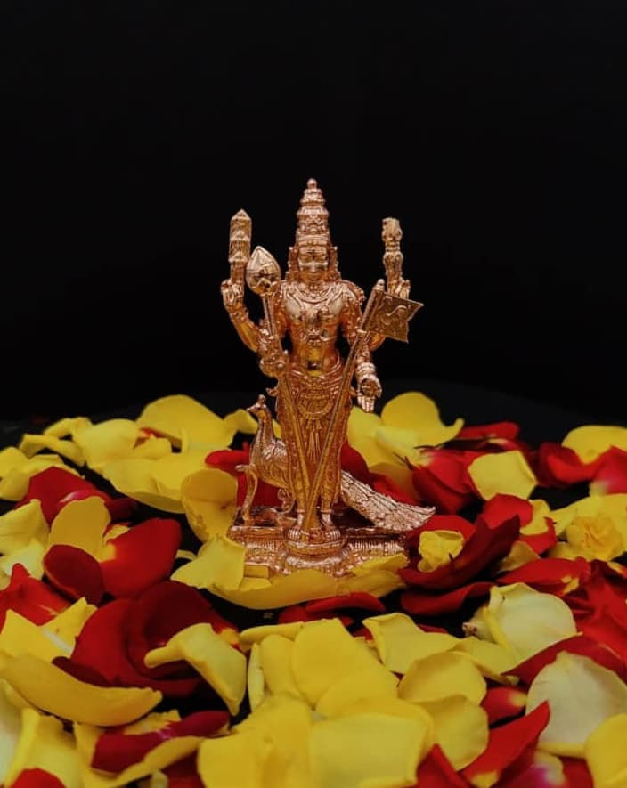 Lord Murugan Idol – Divine Brass Statue of Kartikeya with Vel