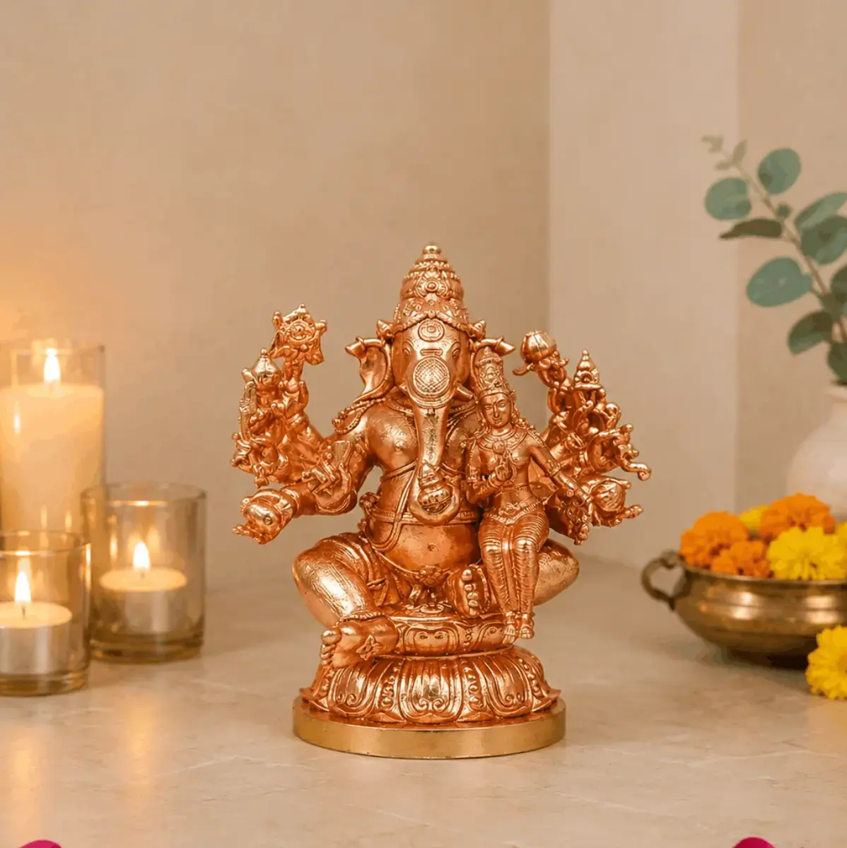 Handcrafted Ganesha Bronze Idol in Chennai, traditional Lord Ganesha bronze statue for pooja room, home decor, temple worship, and spiritual gifting.