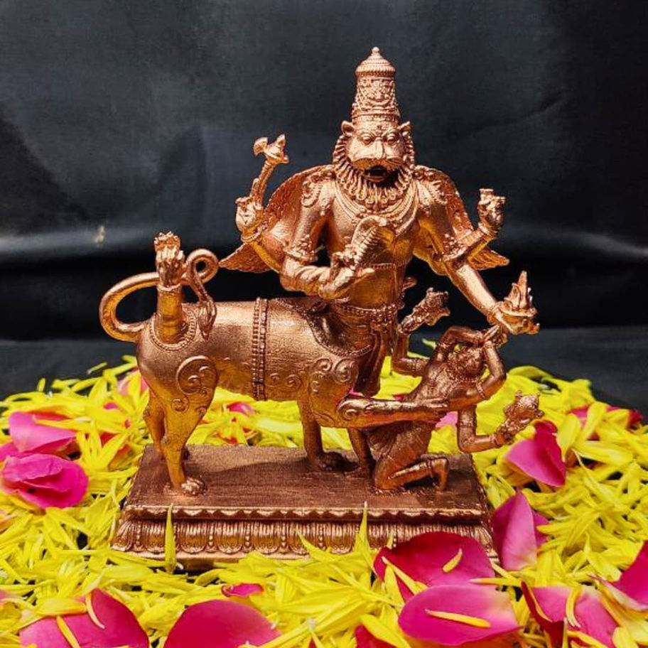 Worship divine protection with a handcrafted Bronze Sarabeswarar Idol – Lord Shiva’s powerful avatar symbolizing strength, ba